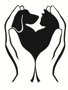 two hands holding a dog and cat in the shape of a heart with their paws