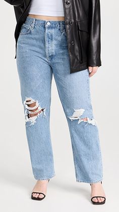 AGOLDE '90s Fit Loose Fit Jeans | SHOPBOP Straight Leg Jeans With Holes For Fall, Ripped Relaxed Fit Jeans For Fall, Ripped Rigid Denim Bottoms For Fall, 90s Fits, Agolde Jeans, Baby Tees, Loose Fit Jeans, 90s Nostalgia, Straight Fit Jeans