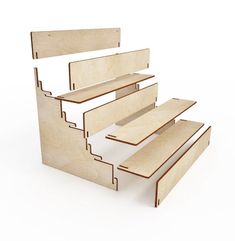 a set of three wooden steps on top of each other in front of a white background