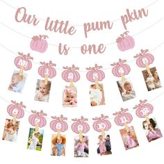 a pink and white photo banner with pumpkins on it