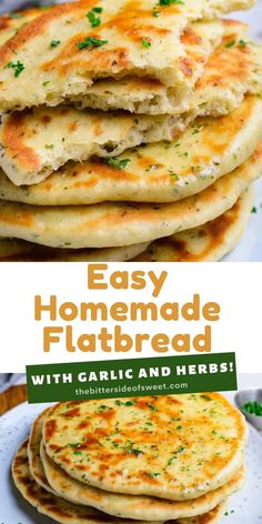 homemade flatbreads with garlic and herbs are the perfect side dish for any meal