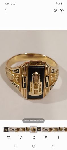 "This is a 10K yellow gold High School class ring from Bloom High School in Chicago Heights, Illinois. The emblem in the center of the ring is the actual School. The letter \"P\" flanks each side. The sides say \"Bloom Township High School\" on both side panels of the ring. It's in good condition, but has some wear due to its age. The year is 1950, so it's 72 years old! Its stamped 10K and Josten inside the ring. It's size is 9 1/4. What a great piece of memorabilia from the Chicagoland area." High School Rings, Class Rings College, Class Rings High School, School Rings, Class Rings, Chicago Heights, The Letter P, High School Classes, School Class