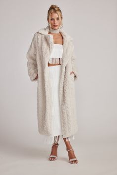 Let's Boogie Cream Long Sleeve Mini Dress – 12th Tribe Carrie Bradshaw Fur Coat, Fur Coat Bride, Floor Length Coat, Cream Floor, Desert Dress, Leather Flare Pants, Wedding Guest Coats, Mont Tremblant, Concert Dresses