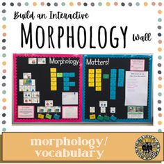 a bulletin board with words and pictures on it that read, build an interactive morphlogy wall