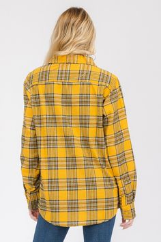 Oversized Plaid FlannelAll over patternFlat collarDual chest pockets with button closuresButton up front. Long sleevesBoyfriend FitChest Pockets60% Polyester 40% CottonMade In: CHINASize Measurement (inch): S: 20.5 (Bust), 21.0 (Waist), null (Hips), 29.5 (Length) M: 21.5 (Bust), 22.0 (Waist), null (Hips), 30.0 (Length) L: 22.5 (Bust), 23.0 (Waist), null (Hips), 30.5 (Length) XL: 23.5 (Bust), 24.0 (Waist), null (Hips), 31.3 (Length) 2XL: 25.0 (Bust), 25.5 (Waist), null (Hips), 32.0 (Length) 3XL: Fall Plaid Top With Placket, Oversized Long Sleeve Flannel Shirt With Pockets, Oversized Flannel Tops With Pockets, Plaid Collared Shacket With Snap Buttons, Collared Plaid Shacket With Snap Buttons, Trendy Relaxed Fit Flannel Shirt With Pockets, Long Sleeve Flannel Shirt With Snap Buttons For Fall, Long Sleeve Flannel Shacket With Button Closure, Plaid Fall Shirt With Placket