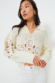 Cream Mady Top | O.P.T Chic Cream Knit Top, Trendy Cream Chunky Knit Top, Chic Textured Knit Cream Top, Chic Cream V-neck Crochet Top, Cream Textured Knit V-neck Top, Crochet Bodies, Eyelet Fabric, Plus And Minus, Cocktail Attire