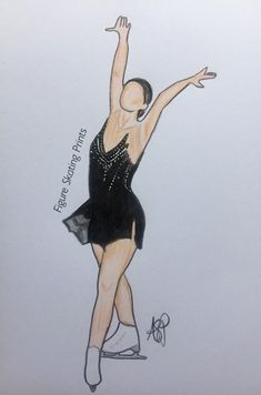 a drawing of a woman in a black leotard with her hand up to the side