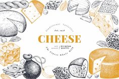 hand drawn cheese circle with place for your text on white background, sketched illustration