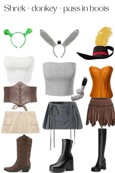 several different types of costumes and accessories for women to wear in the costume game, including hats