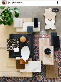 an overhead view of a living room with furniture and decor on the floor, including rugs