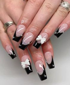 Holiday Nails Black, Bows And Pearls, Pretty Nail Designs, Nails Black, Holiday Nails, Black Nails, Pretty Nails, Acrylic Nails, Nail Designs