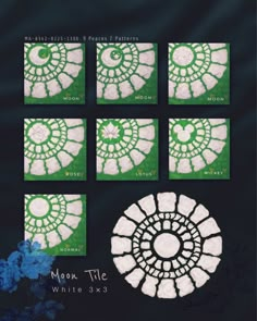 the moon tile pattern is shown in green and white, as well as four different designs