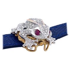 Zannetti Rana Scrigno Jewel Frog Watch Bracelet Collection, Diamonds and Ruby's | From a unique collection of vintage Modern Bracelets at https://www.1stdibs.com/jewelry/bracelets/modern-bracelets/. Modern Bracelets, Watch Bracelet, Bracelet Collection, Vintage Modern, Diamond Watch, Audemars Piguet, Diamond Bracelets, Modern Vintage, Bracelet Watch