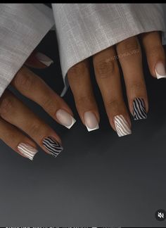 Black And White Short Nails Ideas, Classy Black And White Nails, Monochrome Nails, Black And White Nail, Black And White Nail Designs, Black And White Nails, French Tip Nail Designs, Nail Drawing, Subtle Nails