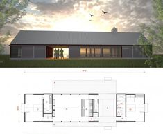 the floor plan for this modern cabin is shown in two separate sections, with one bedroom and