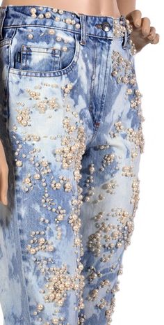 Cavalli Pearl Embellished Jeans For Sale 4 Jeans Bordado, Bling Jeans, Diy Denim, Denim Inspiration