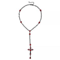 Red Gothic Rosary Necklace Gothic Rosary, Detailed Cross, Red Gothic, Gothic Looks, Rosary Necklace, Red Gemstones, Rosary, Cross Pendant, Gemstones