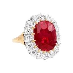 4.70 Ct Cushion Ruby With Diamonds Ring Yellow Gold 14K | HarryChadEnt.com Aqeeq Ring, Yellow Gold Diamond Engagement Ring, Burmese Ruby, Vintage Art Deco Rings, Yellow Engagement Rings, Ruby Diamond Rings, Diamonds Ring, Ruby Diamond, Diamond Cluster Ring