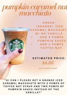 an advertisement for pumpkin caramel nut macchiato