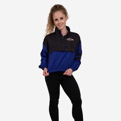 *SEP* *SEP*This Baltimore Ravens Women's Winning Play Windbreaker has a bold team logo on the back, so you can show off your team spirit to everyone you leave in the dust while you run the track. Features All-over team-colored design so you can rep the team in style Team logo display on upper left chest, in case there were any doubts where your allegiances lie Bold team logo display on reverse side for an additional dose of awesome Left arm stripes Half-zip structure Long sleeves, so you can fan Sporty Team-colored Activewear For Game Day, Breathable Team Spirit Activewear For Sports Events, Black Activewear For Training With Team Name, Athleisure Activewear For Team Events And Sports Season, Athleisure Activewear For Sports Season And Team Events, Athleisure Activewear For Team Events, Sporty Moisture-wicking Activewear For Game Day, Black Team Spirit Activewear For Training, Team Spirit Breathable Activewear For Sports Season