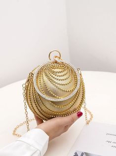 DETAILS Mini bag Chain decor Rhinestone Ball shape Evening bag Tube Maxi Dresses, Chain Decor, Mini Tube Dress, Stretch Mesh Fabric, Drawstring Neckline, Flower Choker, Rhinestone Chain, Floral Prints Pattern, Bag Chain