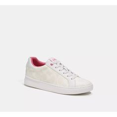 Coach Shoes Women's Size 11 Optic White Signature Canvas Clip Low Top Sneaker. * Brand New * Lace-Up Closure * Color Optic White Coach Round Toe Sneakers For Sports, Coach Low-top Sneakers For Spring, White Coach Sneakers With Rubber Sole, Coach Lace-up Sneakers With Cushioned Footbed, Coach Sneakers With Laces For Sports, Coach Sporty Sneakers With Cushioned Footbed, Coach Cushioned Slip-on Sneakers, Coach White Leather Sneakers, Coach Slip-on Sneakers With Cushioned Footbed