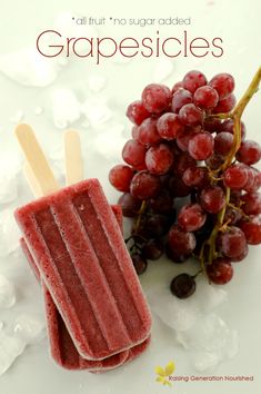 grapes and popsicles with text that reads, all fruit no sugar added grapesices