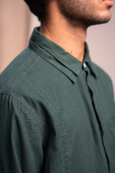 100 % biodegradable Button Detail Shirt & Pants Set | Ethically Made in India | Size Chart This Size Chart Depicts Body Measurements. Double Breasted Shirt For Men, Mens Green Shirt, Designer Shirt Pattern For Men, Button Detail Fashion, Interesting Mens Fashion, Men Shirt Stitching Style, Mens Shirt Detailing, Designer Relaxed Fit Button-up Shirt, Shirt Details Men's