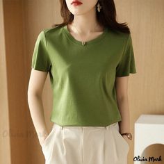 Olivia Mark - Luxury Combed Cotton Short Sleeve T-Shirt with Ammonia Support Fiber and Silk Finish Avocado Green, Olivia Mark, Cotton Shorts, Combed Cotton, Avocado, Crew Neck, Silk, Green, T Shirt