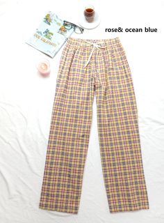 100% Seersucker Cotton  Loose Fit Oversize Plaid Pajamas  Unisex Long Pants Pajamas Pre-Washed Non-Stretch Comfy Comfortable With Pocket Breathable Fabric Rainbow Plaid, Summer Lounge, Plaid Pajamas, Sleep Shorts, Pajama Robe, Baggy Fits, Long Pants, Breathable Fabric, Pajama Pants