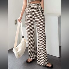 Never Worn. Too Small In My Waist, Ummm Usually An 8. These Are Technically A Large But Fit The Waist Like A Medium. Good Thick Material Pant Outfits For Women, Plaid Pants Outfit, Colorblock Pants, Checkered Pants, Plain Pants, Women Bottoms, Wide Leg Palazzo Pants, Trendy Jackets, Backless Jumpsuit