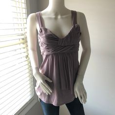 Nwt Adorable Tinley Road Empire Waist Tank Top Soft Lavender Color Flattering Ruching At Bust & Waist Size Small Machine Wash Cold, Gentle Cycle / Tumble Dry Low Chic Purple Tank Top For Spring, Elegant Purple Tank Top, Lavender Stretch Sleeveless Top, Lavender Sleeveless Stretch Top, Fitted Mauve Summer Top, Purple V-neck Tank Top For Party, Fitted Mauve Top For Summer, Feminine Sleeveless Purple Top, Fitted Mauve V-neck Top