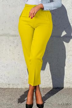 Lasaky - Solid Color Patchwork High Waist Casual Trousers in Red Red Pants For Workwear, Yellow Bottoms For Office Spring Season, Casual Yellow Bottoms For Office, Dinner Sunday, Patchwork Trousers, Air Nike, Black Capris, High Waist Trousers, Evening Outfit