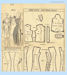 an old fashion sewing pattern from the 1950's, showing different styles of clothing