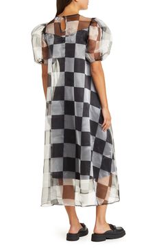 Buoy your black-and-white options with this utterly fun dress checked in a bold plaid and designed with a frothy flow and voluminous short sleeves. Jewel neck Short sleeves Attached slip lining 100% polyester Hand wash, line dry Imported Dressed In Lala, Organza Dress, Fun Dress, Jewel Neck, Nordstrom Dresses, Nice Dresses, Dress Shop, Top Brands, Black Dress