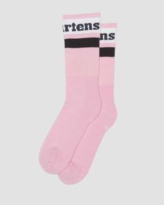 Athletic Logo Organic Cotton Blend Socks in Fondant Pink | Dr. Martens Cotton Socks For Spring Stocking Stuffers, Casual Mid-calf Socks For Stocking Stuffer, Trendy Cotton Socks For Winter, Trendy Winter Cotton Socks, Trendy Cotton Winter Socks, Casual Pink Knee-high Socks, Pink Cotton Socks For Stocking Stuffers, Stretch Cotton Socks For Stocking Stuffers, Casual Cotton Knee-high Socks