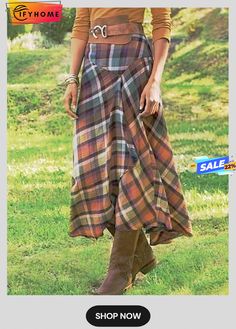 Checkered/plaid Casual Cotton-blend Skirt Casual Plaid Midi Skirt, Plaid Midi Skirt Casual Style, Plaid Long Skirt For Spring, Spring Plaid Lined Skirt, Plaid Lined Skirt For Spring, Plaid Midi Skirt For Fall, Plaid Skirted Bottoms With Lined Skirt, Spring Plaid Relaxed Fit Skirt, Spring Plaid Relaxed Skirt