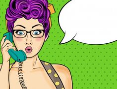 a woman with purple hair and glasses talking on the phone while holding a cell phone up to her ear