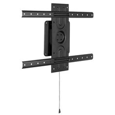 a black wall mounted tv bracket with two outlets