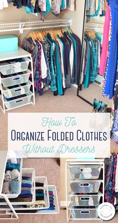 an organized closet with clothes and other items