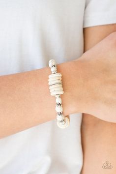 Sagebrush Serenade - White Bracelet - Paparazzi Paparazzi Jewelry Images, White Stone Bracelet, Paparazzi Accessories Jewelry, White Bracelet, White Bracelets, Paparazzi Accessories, Chic Jewelry, Paparazzi Jewelry, Red Stone