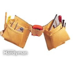 a tool belt with tools in it that is open to show the inside pocket and contents