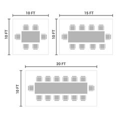 the size and width of a rectangular table with four rectangles on each side