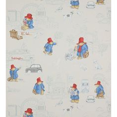 a blue background with little red riding on the back of a bear