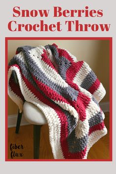 crochet blanket throw Snow Berries, Crochet Blanket Colors, Crocheted Blankets, Bernat Blanket, Bernat Blanket Yarn, Crochet Throw Blanket, Grey Color Scheme, Afghan Crochet, Crochet Winter