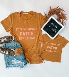 "Call up your gall pals, throw on your fall boots, and meet us at the pumpkin patch- we'll be matching & wearing LMB t-shirts. This super soft cotton-spandex t-shirt has been manufactured and is sold ONLY by LittleMiaBella, this is NOT a Bellas Canvas t-shirt- we encourage you to look at all measurements carefully. I T E M D E S C R I P T I O N * Material: 97% Cotton 3% Spandex * Color: Mustard Yellow * Direct to garment design * Unisex kids shirt * Fit type: Women Fitted TTS (True to size) Family Matching Short Sleeve Tops For Fall, Family Letter Print Tops For Fall, Fall Tops With Letter Print, Casual Family T-shirt For Fall, Unicorn Vintage, Holiday Fits, Halloween Things, Patch Shirt, Call Up