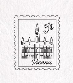 a stamp with the word vienna on it and a drawing of a cathedral in the background