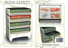 there are four different types of food safes in the refrigerator and on the table