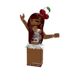 an image of a woman in a box with cherries on her head and arms outstretched