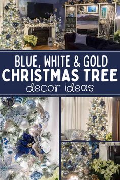 blue, white and gold Christmas tree decor ideas